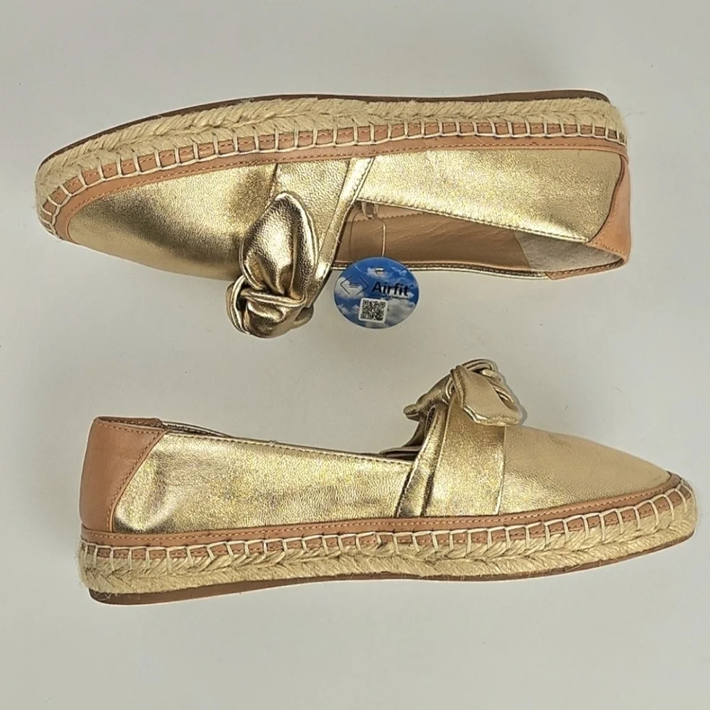 NWT Antonio Melani Locklinn Gold Metallic Leather Knotted Bow Espadrille Flat